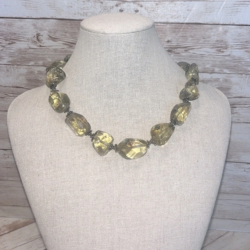 Vintage Glass Bead Necklace with Silver Bead Dividers & Clasp